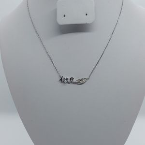 925 Sterling Silver Feather, Heart & Message Necklace,with CZ Simulated Diamonds